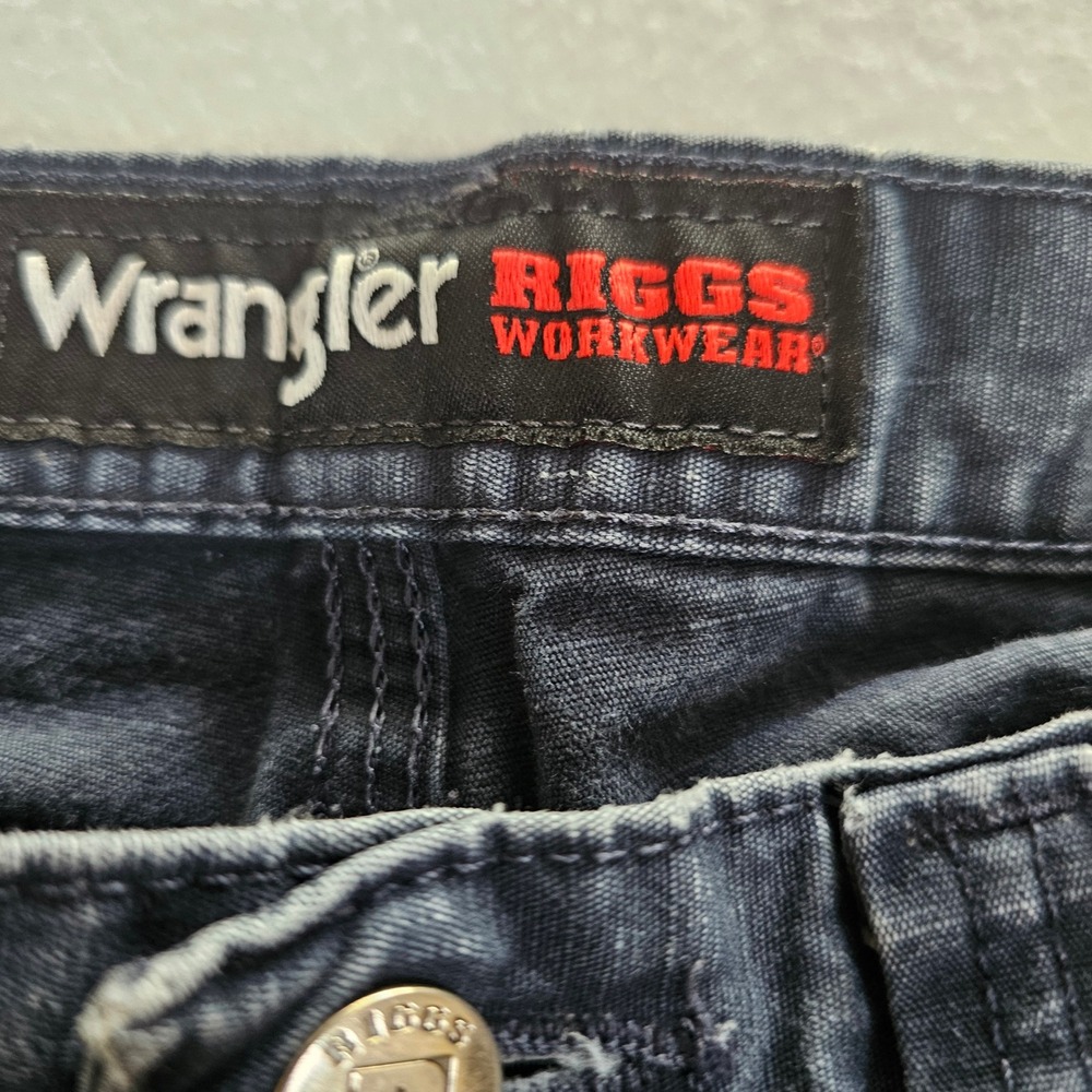Wrangler RIGGS Workwear Mens Cargo Pants  Blue Cotton Ripstop double knee 35x34 - Picture 2 of 13